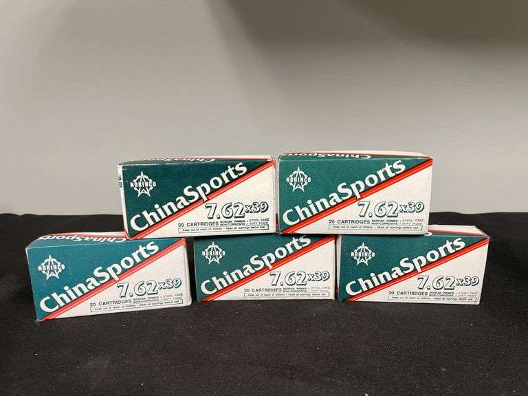 (5)-Boxes (100 Rounds) China Sports 7.62 x 39 Ammo