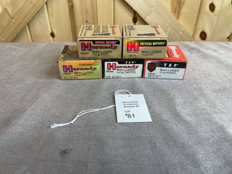 5 Boxes Hornady 115 Gr. FTX 147 Gr. TAP FPD/FMJ 9mm