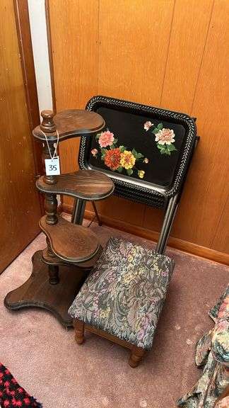 Vintage TV Trays, Plant Stand, & Stool