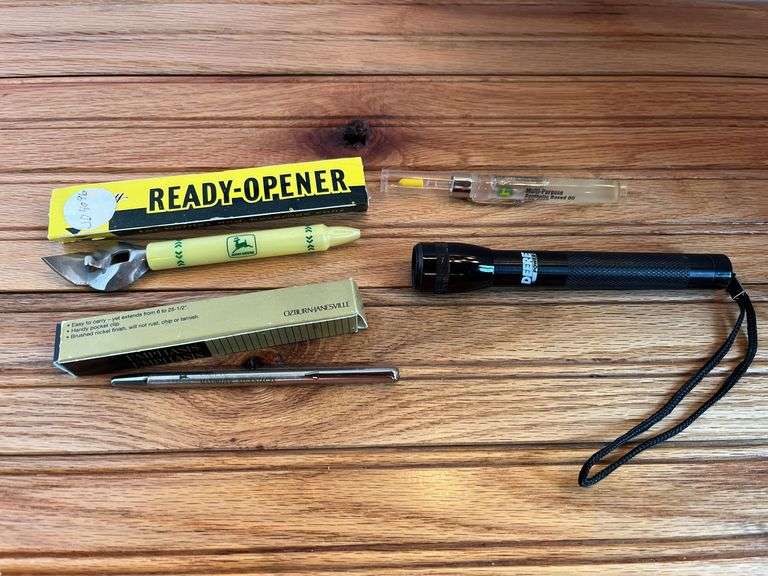 (4) John Deere Flashlight, Pointer, Opener, Oil Pen image