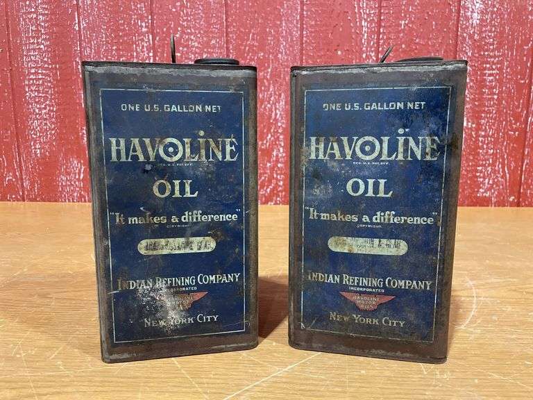(2)Vintage Havoline Indian Refining Co. Motor Oil Metal 1 Gallon Can image
