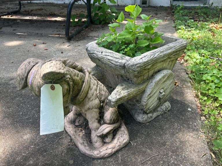 Concrete Planter, Birdbath, and Picnic Table