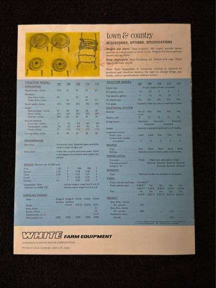 1970 White Town & Country Home Utility Tractors Sales Literature