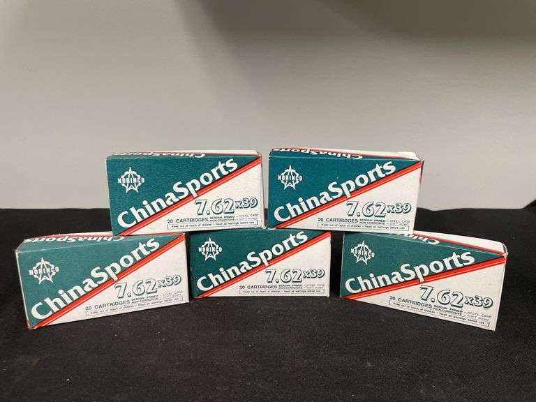 (5)-Boxes (100 Rounds) China Sports 7.62 x 39 Ammo