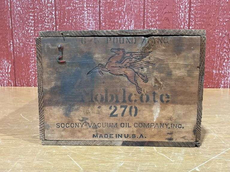 Mobil Pegasus Oil Wooden Box Crate Mobilcote 270 image
