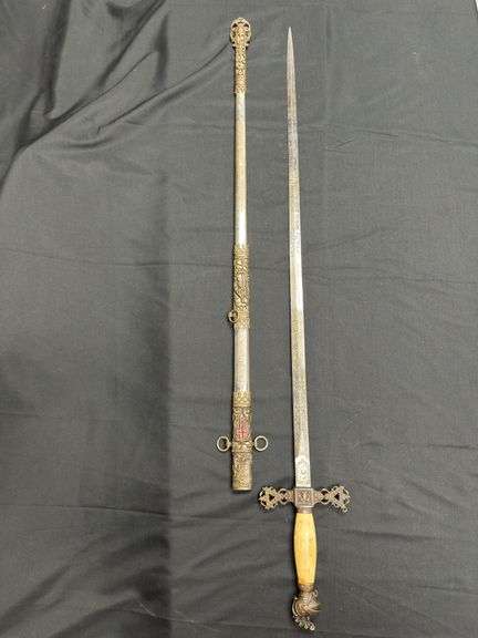 Masonic Knights Templar Past Commander ID'd Ceremonial Sword w/Scabbard image