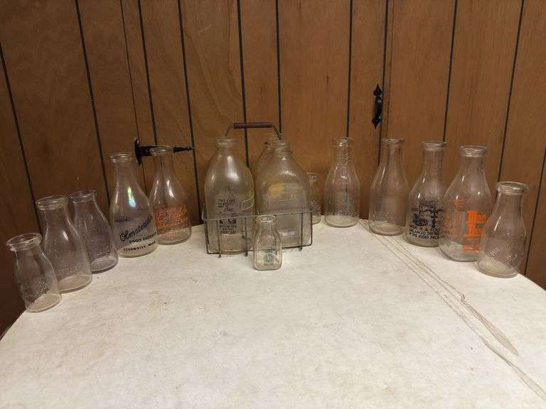 (16) Milk Bottles and Carrier image