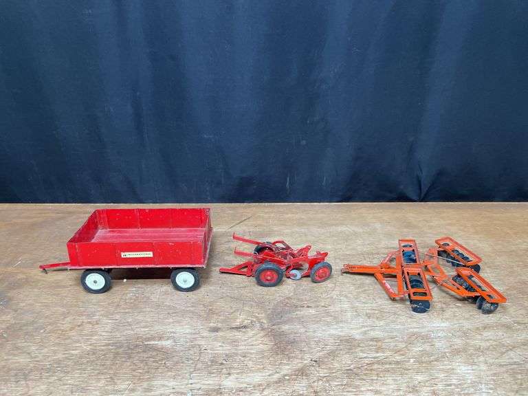 (3) 1/16 IH Wagon, Plow, Disk