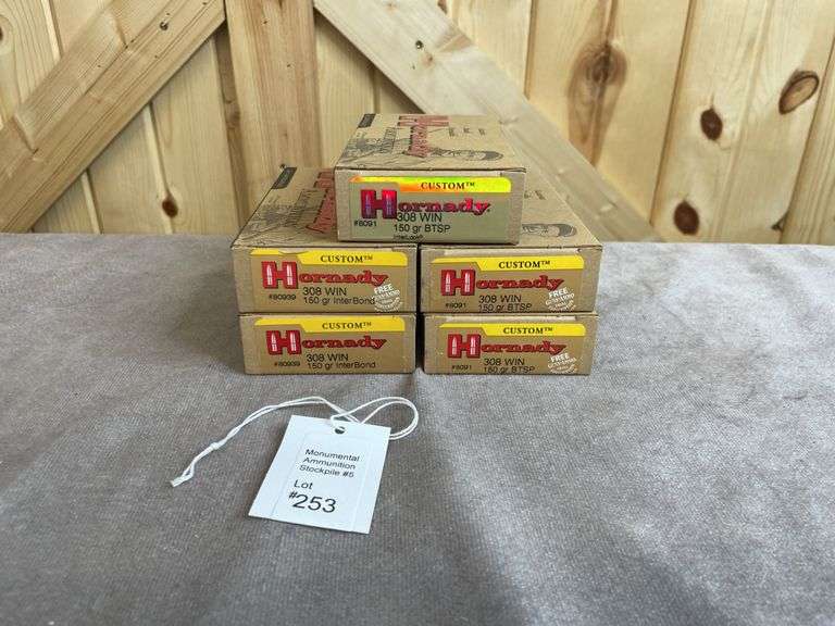 5 Boxes Hornady 150 Gr. BTSP InterBond .308