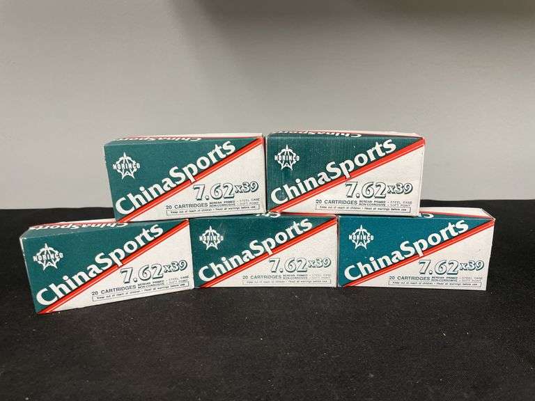 (5)-Boxes (100 Rounds) China Sports 7.62 x 39 Ammo