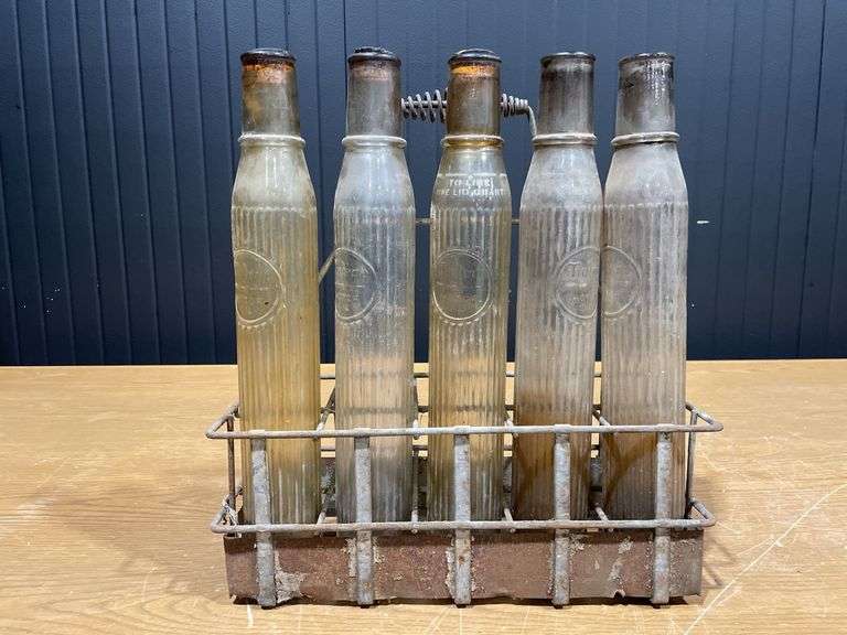 (10) Pure Oil Tiolene Embossed Glass Oil Bottles with Carrier image