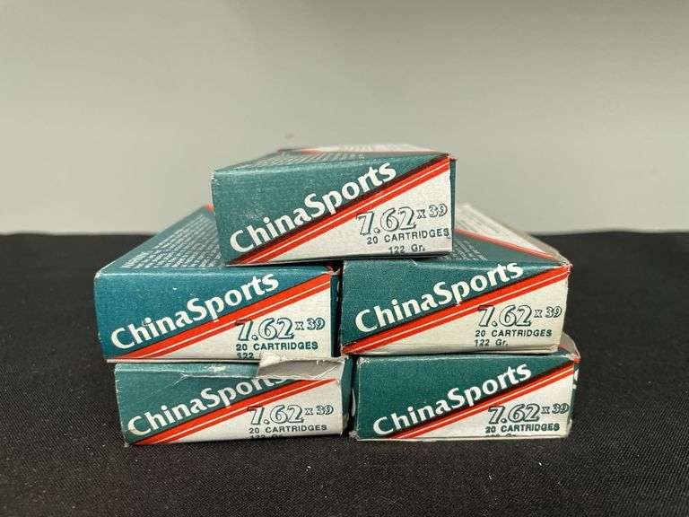 (5)-Boxes (100 Rounds) China Sports 7.62 x 39 Ammo