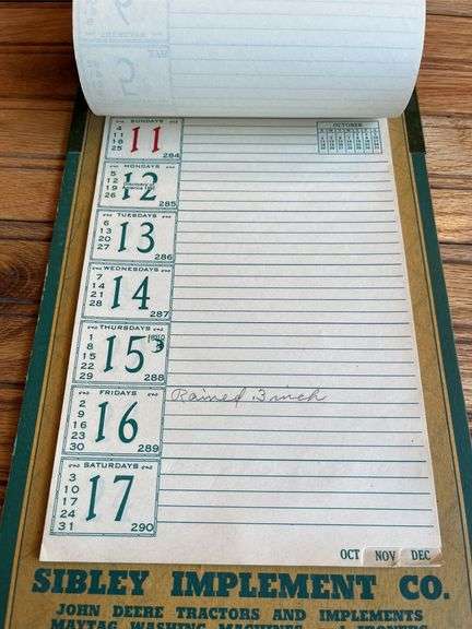 1953 John Deere Weekly Memo Calendar