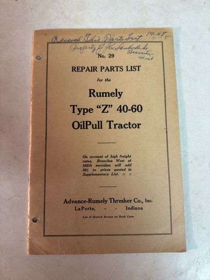 Rumely Z Parts List image