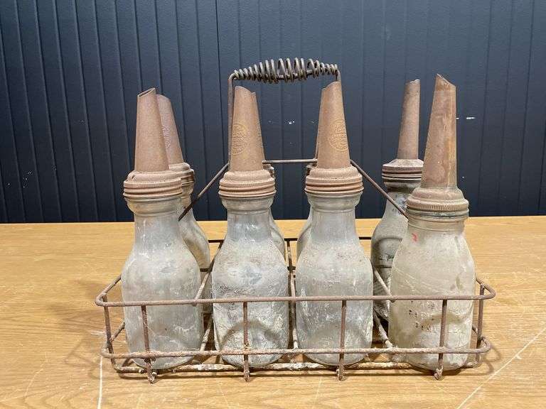 (8) Glass Oil Bottles with Carrier image