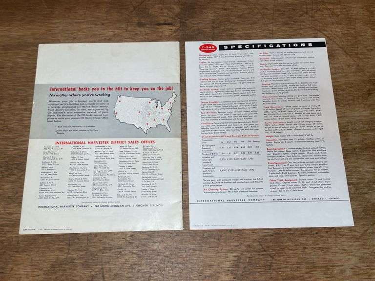 (2) IH T-340 Crawler Sales Literature