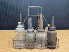 (8) Mixed Glass Oil Bottles with Carrier