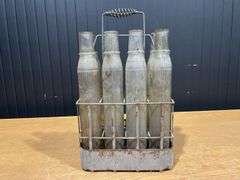 (8) Pure Oil Tiolene Embossed Glass Oil Bottles with (2) Carriers