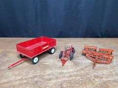 (3) 1/16 IH Wagon, Plow, Disk