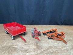 (3) 1/16 IH Wagon, Plow, Disk