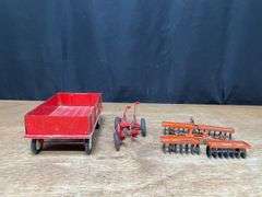 (3) 1/16 IH Wagon, Plow, Disk