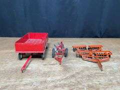 (3) 1/16 IH Wagon, Plow, Disk
