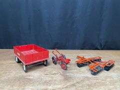 (3) 1/16 IH Wagon, Plow, Disk