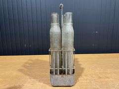 (8) Pure Oil Tiolene Embossed Glass Oil Bottles with (2) Carriers