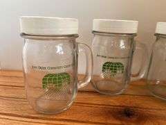 (4) John Deere Community Credit Union Glass Mug Banks