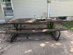 Concrete Planter, Birdbath, and Picnic Table