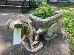 Concrete Planter, Birdbath, and Picnic Table