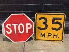 (2) Stop + 35 MPH Signs