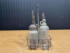 (8) Mixed Glass Oil Bottles with Carrier