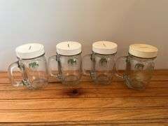 (4) John Deere Community Credit Union Glass Mug Banks