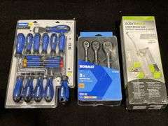 (3) Screwdrivers, Ratchets, Grease Gun NIB