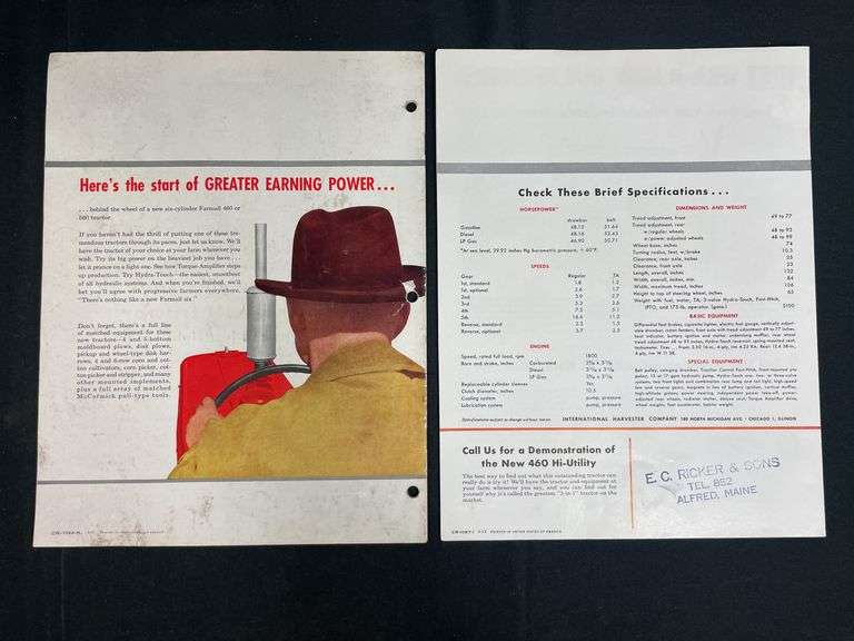 (2) IH Farmall 460 + 560 Tractor Sales Literature