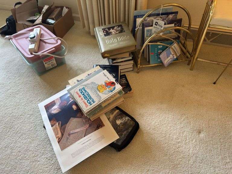 Lot of assorted books and book holder