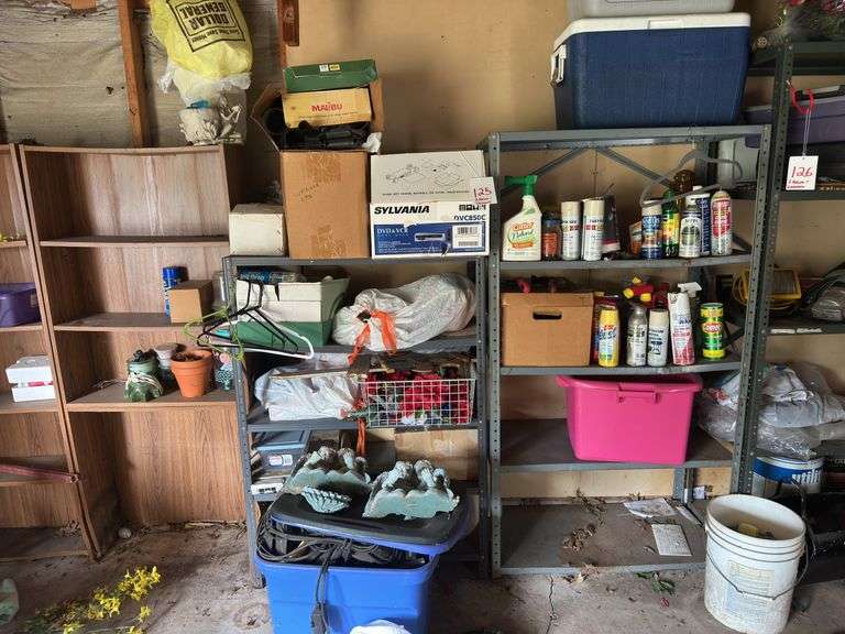 2 Metal Shelves + Contents