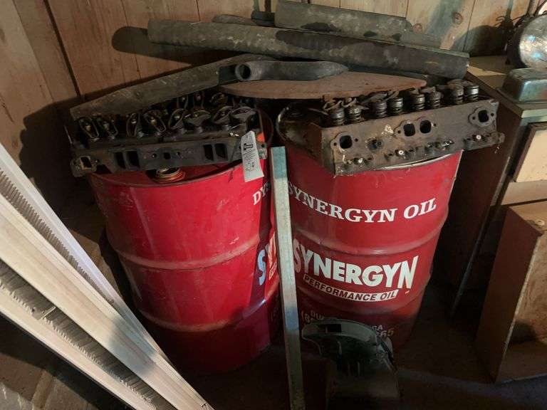 Engine heads & 55 Gallon drums