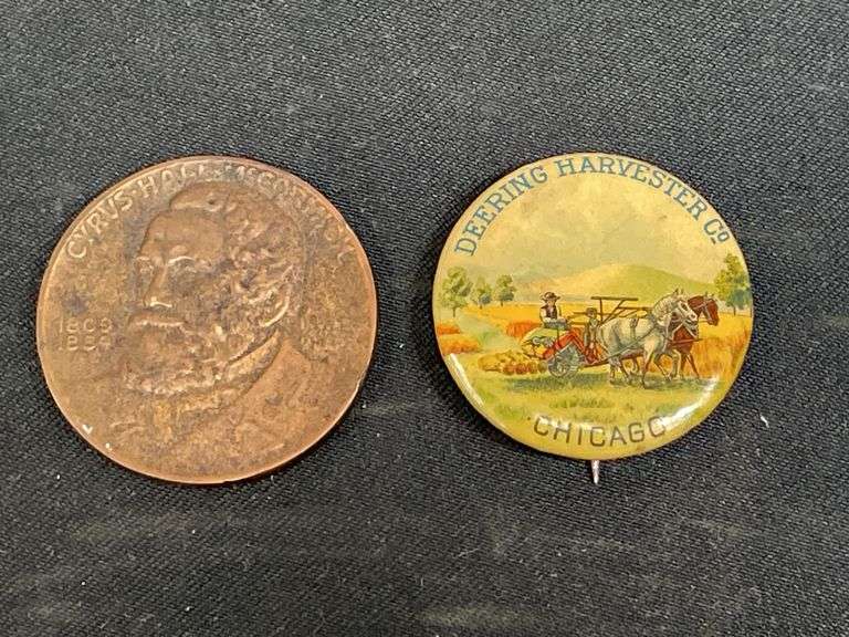(2) Centennial of the Reaper Coin + Deering Harvester Button