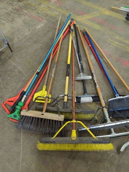 Assorted Shop Brooms and Squeegee's
