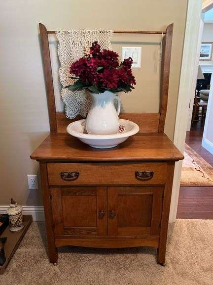 Antique Wash Stand with Bowl and Pitcher image