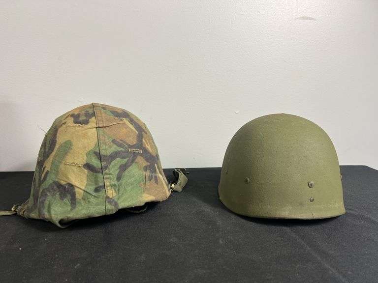 US Military Helmet w/Shell Liner, Camo Cover, & Chinstrap image