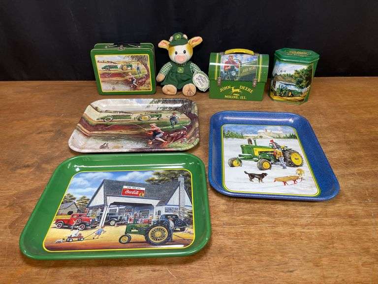 (7) John Deere Trays, Tin, Lunch Boxes, Cow image
