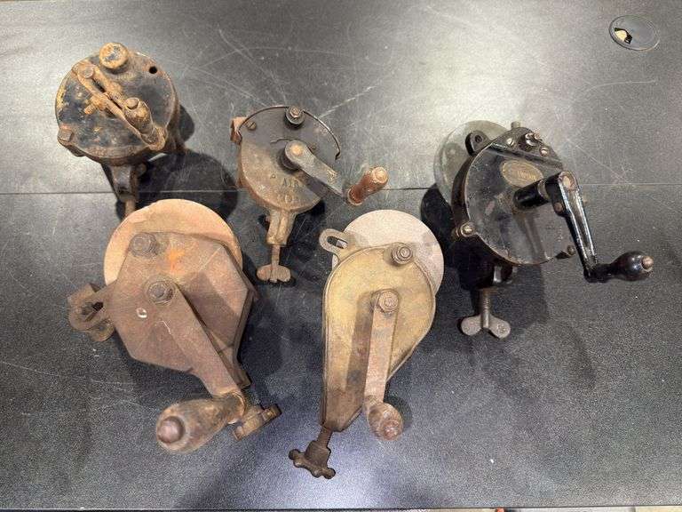 Collection of  five hand-cranked bench grinders image