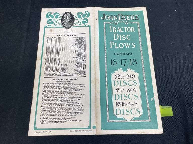 1922 John Deere Tractor Disc Plows Sales Literature