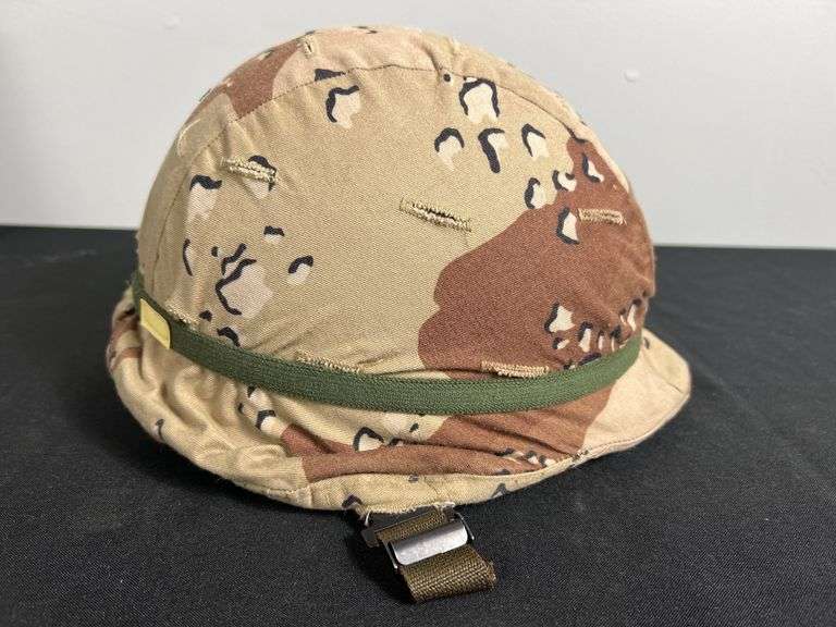 US Military Helmet w/Shell Liner, Chinstrap, & Camo Cover image