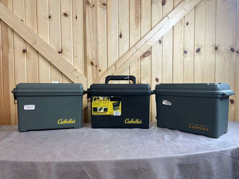 3 Cabela's Hard Plastic Ammo Box & Tray Combo image