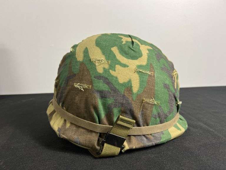 US Military Helmet w/Shell Liner, Chinstrap, & Camo Cover image