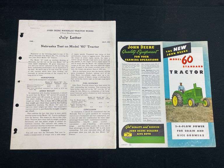 (2) John Deere 60 Tractor Sales Literature image